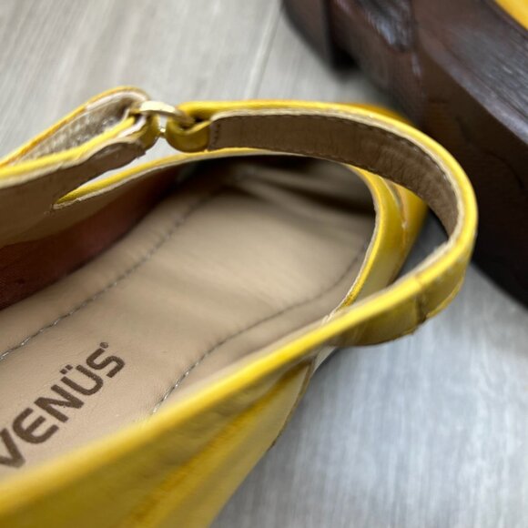 Venus Mary Jane Platform Shoes Womens 37 Adjustable Strap Cut Out Leather Yellow - Picture 9 of 12